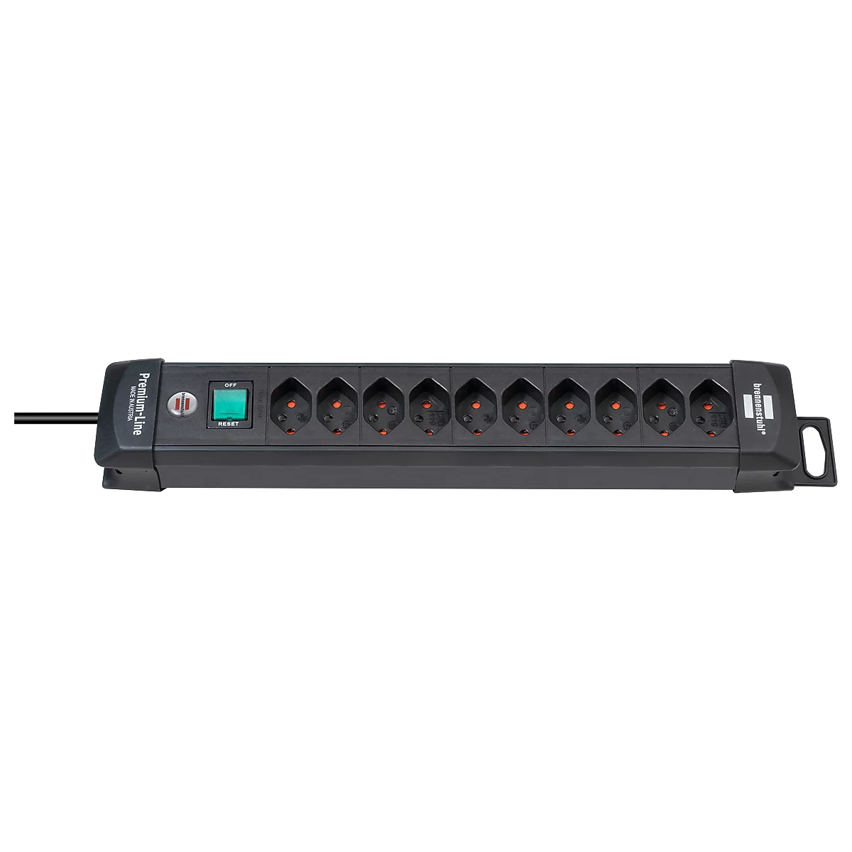 Multiprise brennenstuhl® Premium-Line, 10x, avec interrupteur éclairé, dispositif de suspension, IP20, longueur de câble 3 m, plastique, noir