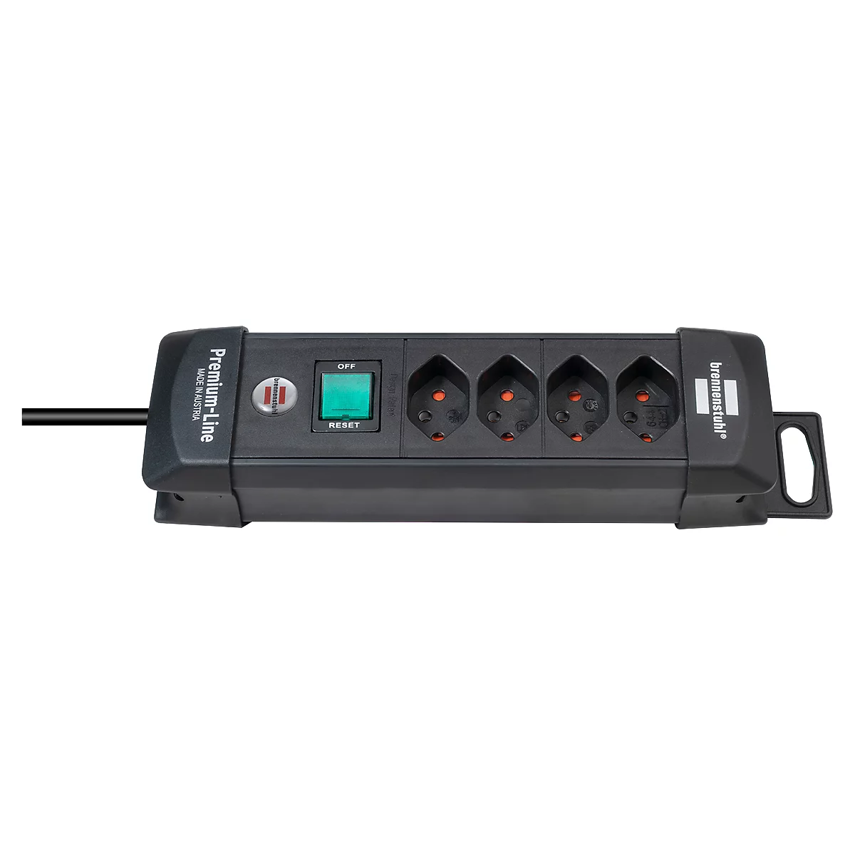 Multiprise brennenstuhl® Premium-Line, 4x, avec interrupteur éclairé, dispositif de suspension, IP20, longueur de câble 1,8 m, plastique, noir