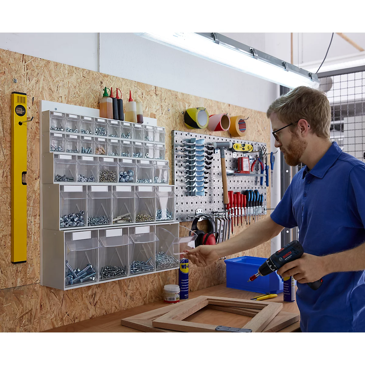 MultiStore, 33 opbergboxen, inhoud 76 l, B 600 x D 185 x H 684 mm, houten plaat &amp; polystyreen