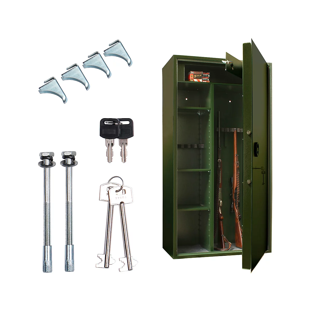 Munitions- & Waffenschrank Rottner Montana 10, Doppelbartschloss, B 800 x T 400 x H 1500 mm, Stahl, grün