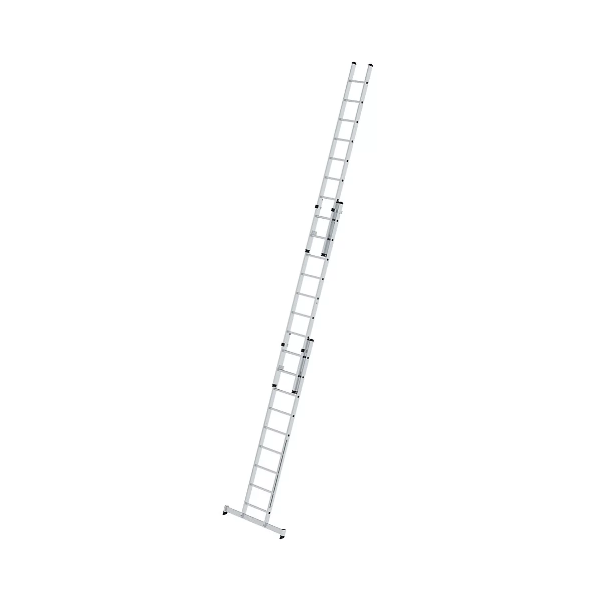 Uitschuifbare aluminium ladder tegen een witte achtergrond.