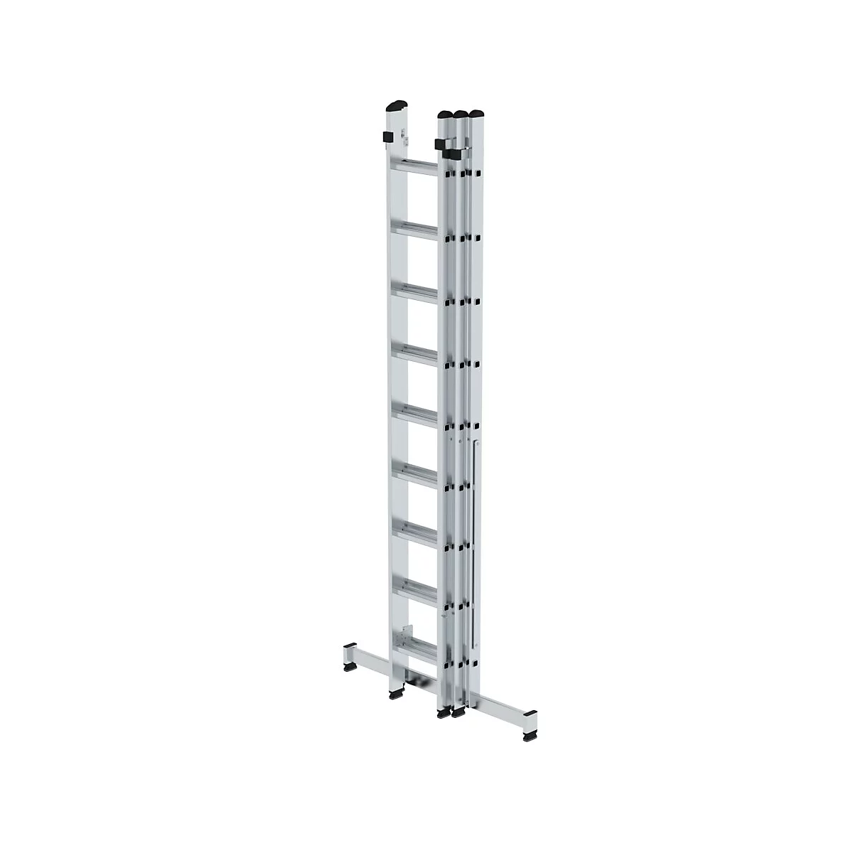 Uitschuifbare aluminium ladder op een witte achtergrond.