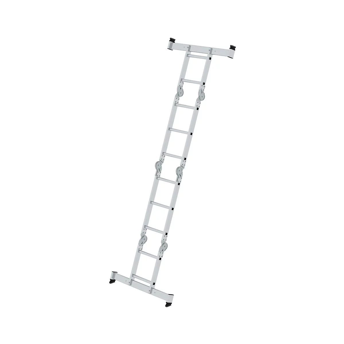 Grijze multifunctionele ladder op een witte achtergrond, diagonaal weergegeven.