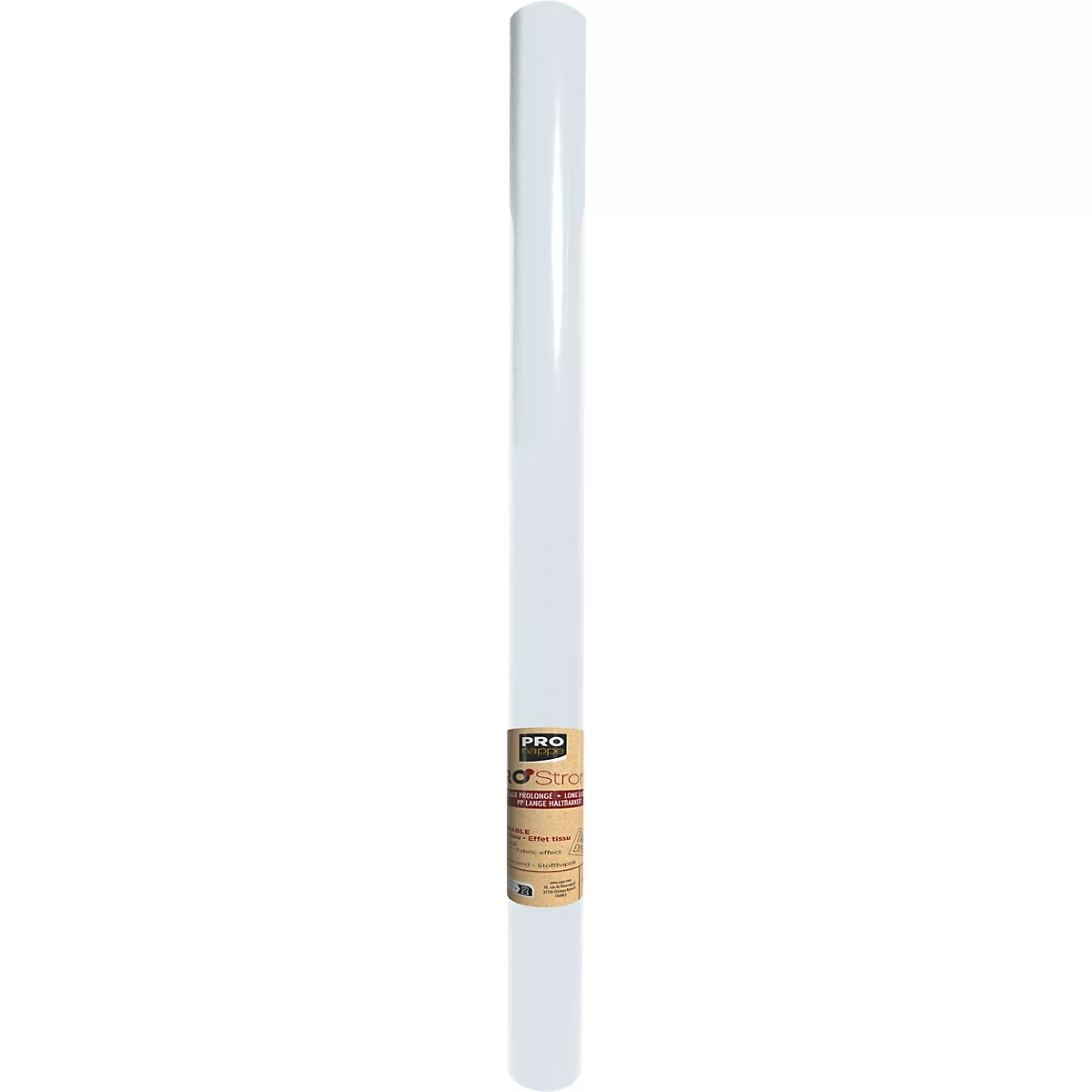 Bouteille cylindrique avec étiquette.
