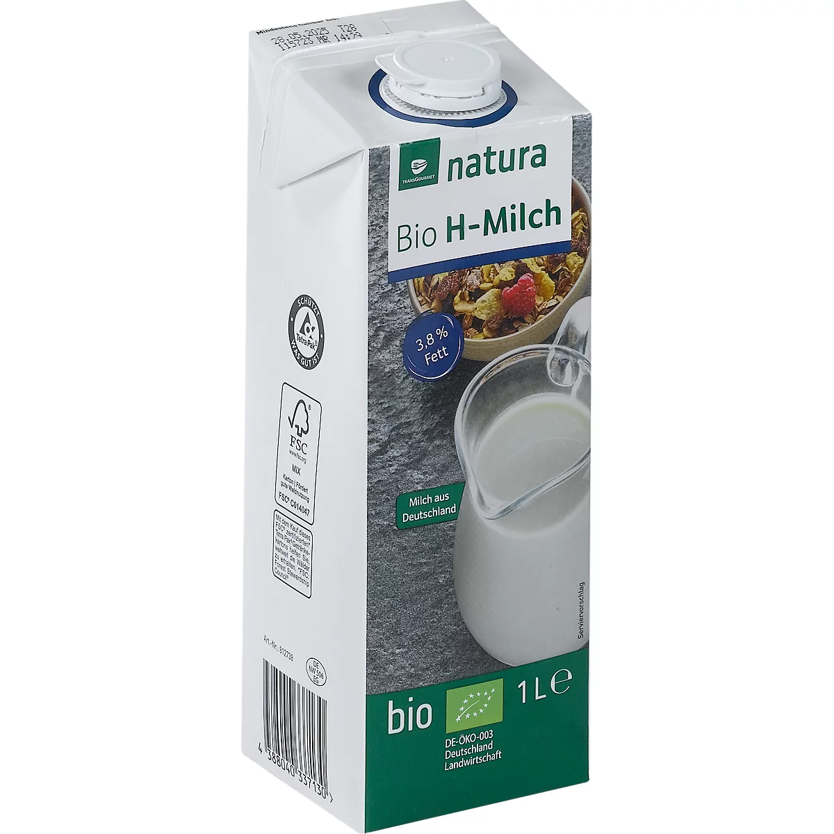 natura Bio H-Vollmilch, Fettgehalt 3,8 %, homogenisiert, ultrahocherhitzt, 12 x 1 l