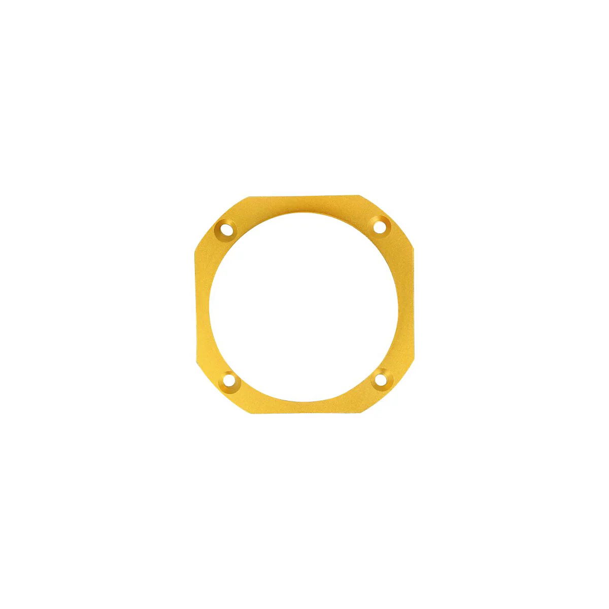Goldener, quadratischer Metallring mit abgerundeten Ecken und zentraler Aussparung sowie vier Schraublöchern.