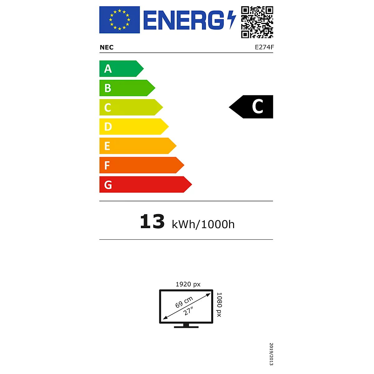 NEC Business-Monitor MultiSync E274F, LCD 27', 1920 x 1080 px, 60 Hz, LCD-Panel, höhenverstellbar, schwarz