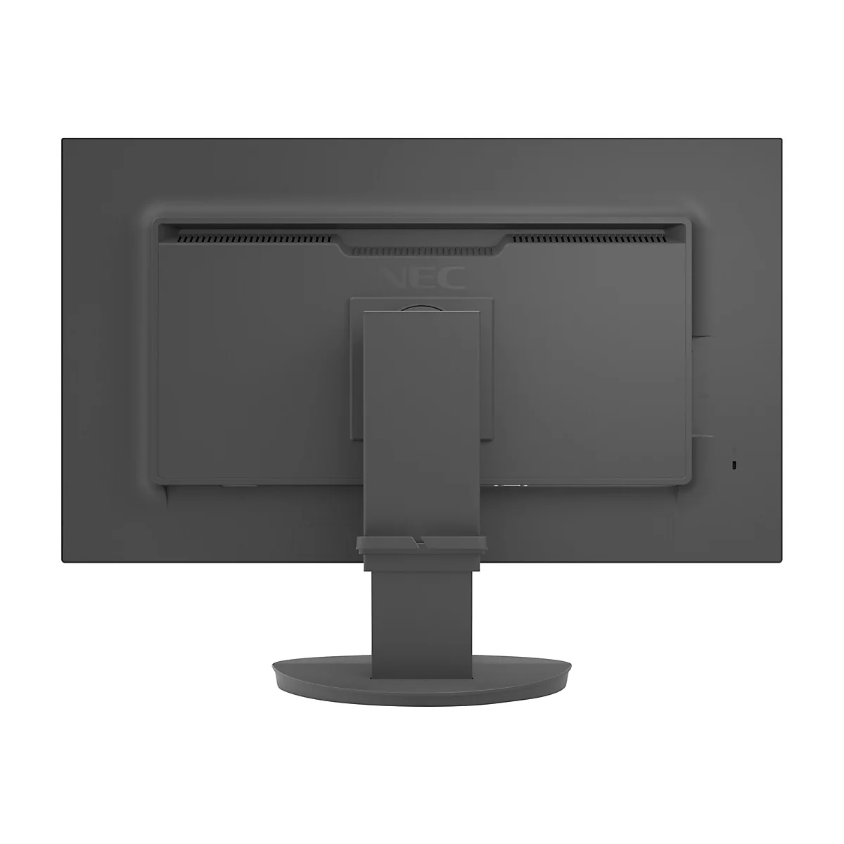 Arrière d'un moniteur NEC noir avec support. Le logo NEC est clairement visible.