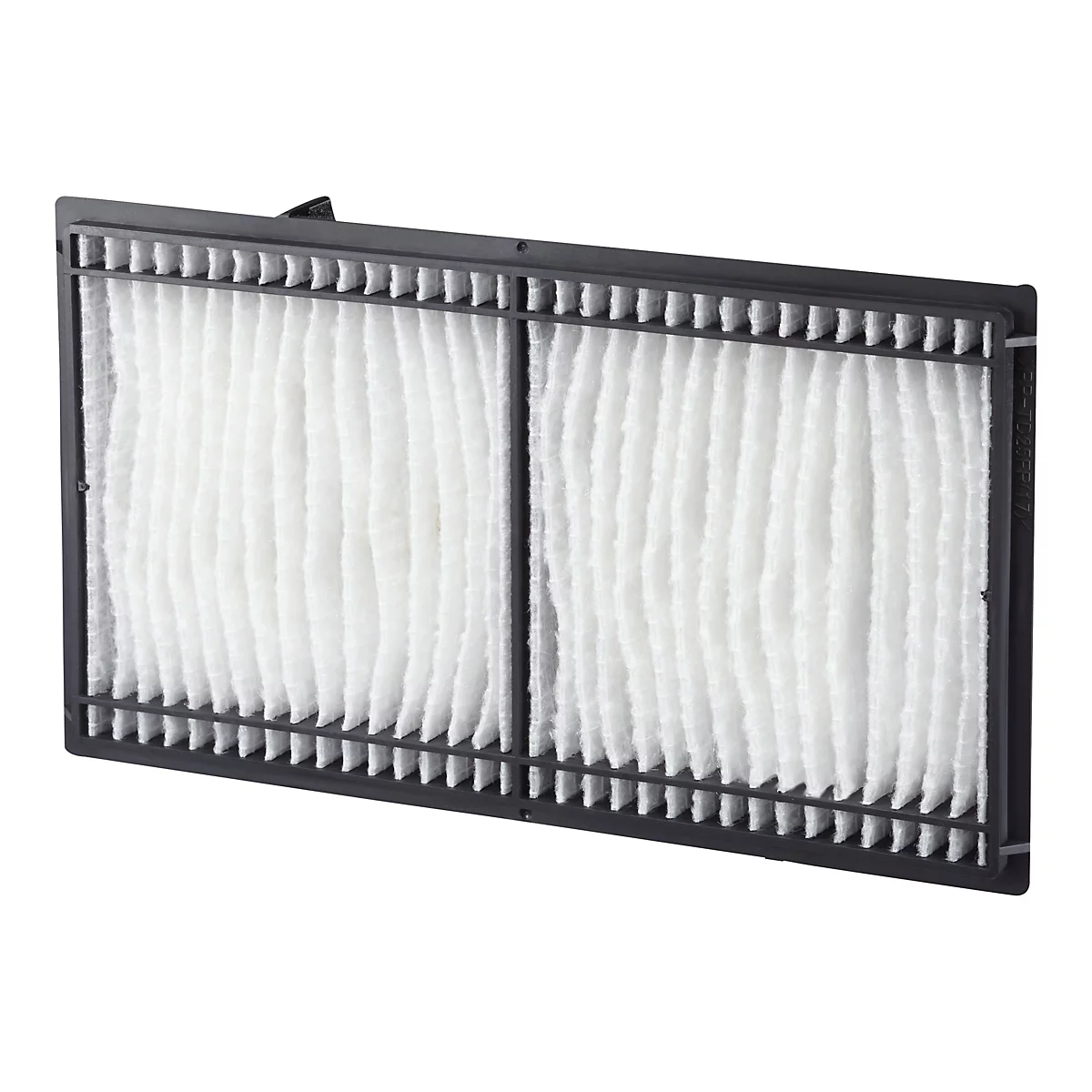 Luftfilter mit schwarzem Rahmen, weißem Filtermaterial und feinen Falten.