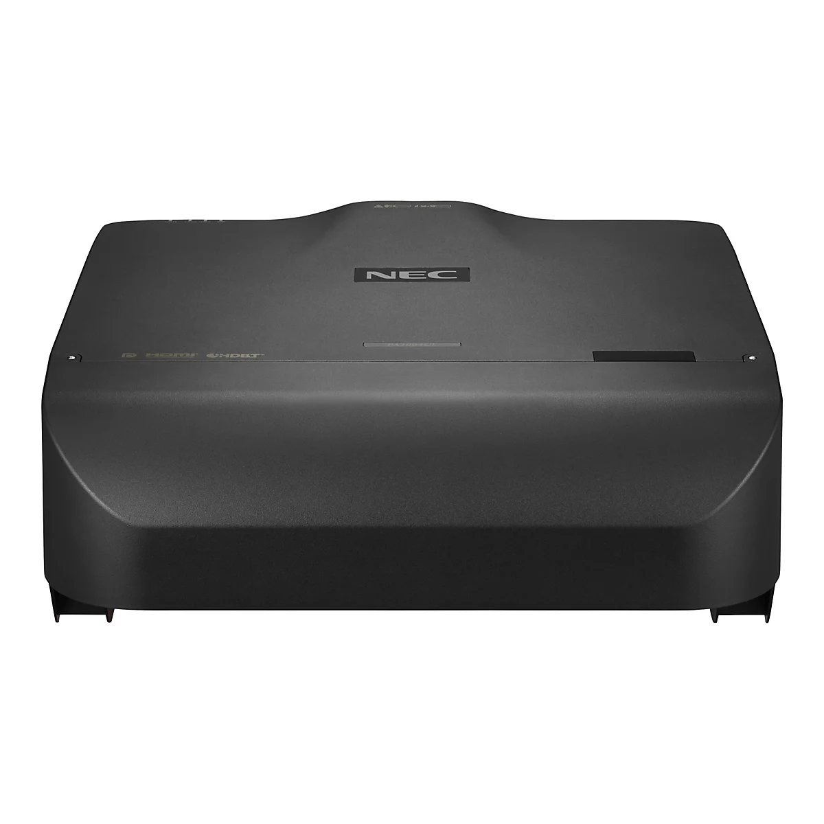 Dunkelgrauer Projektor mit NEC-Logo vor weißem Hintergrund.