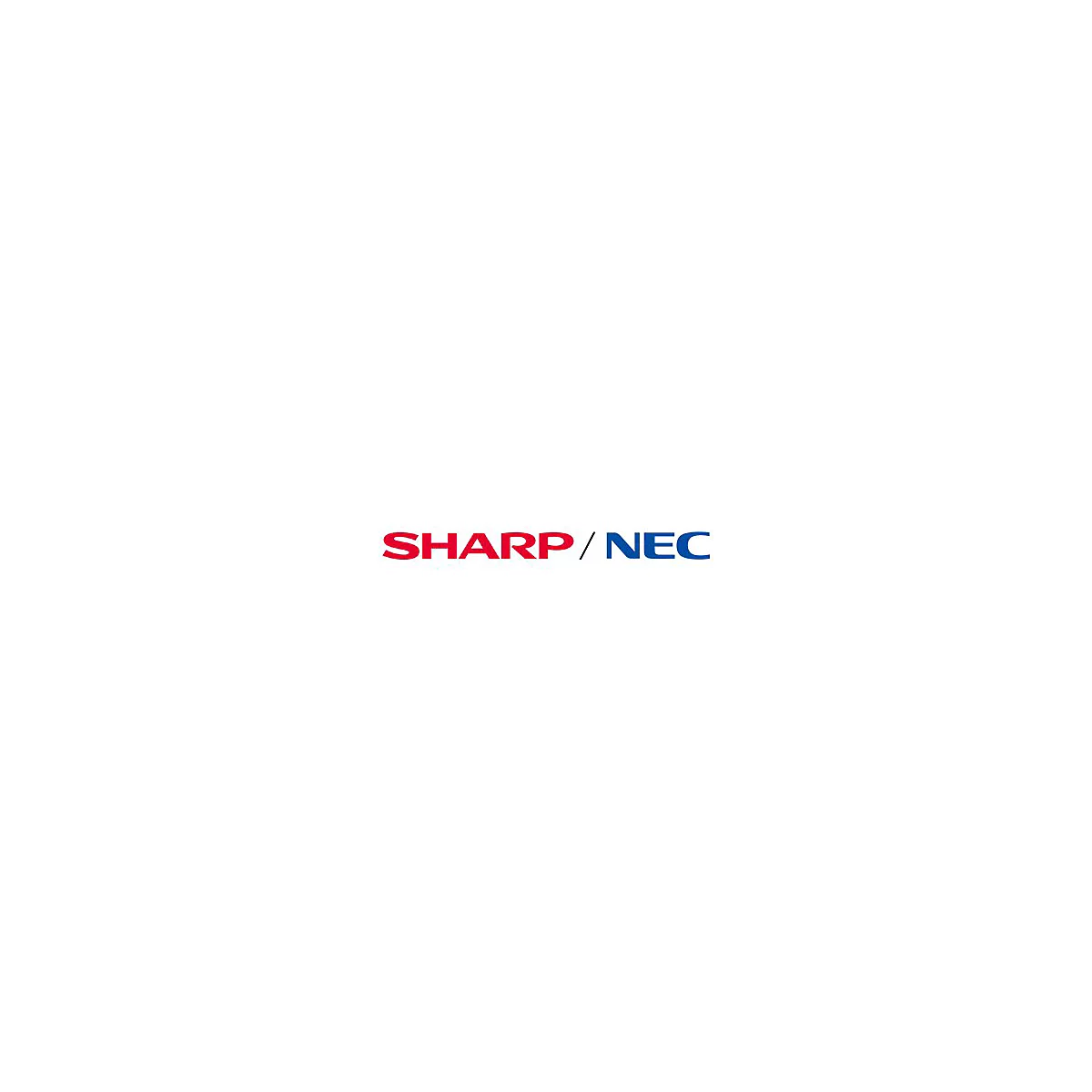 Das Logo von Sharp/NEC mit rotem Schriftzug Sharp und blauem Schriftzug NEC, getrennt durch einen Schrägstrich.