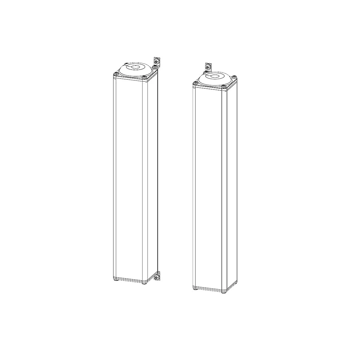Zwei längliche, rechteckige Säulen in Schwarz-Weiß-Strichzeichnung. Auf einem weißen Hintergrund.