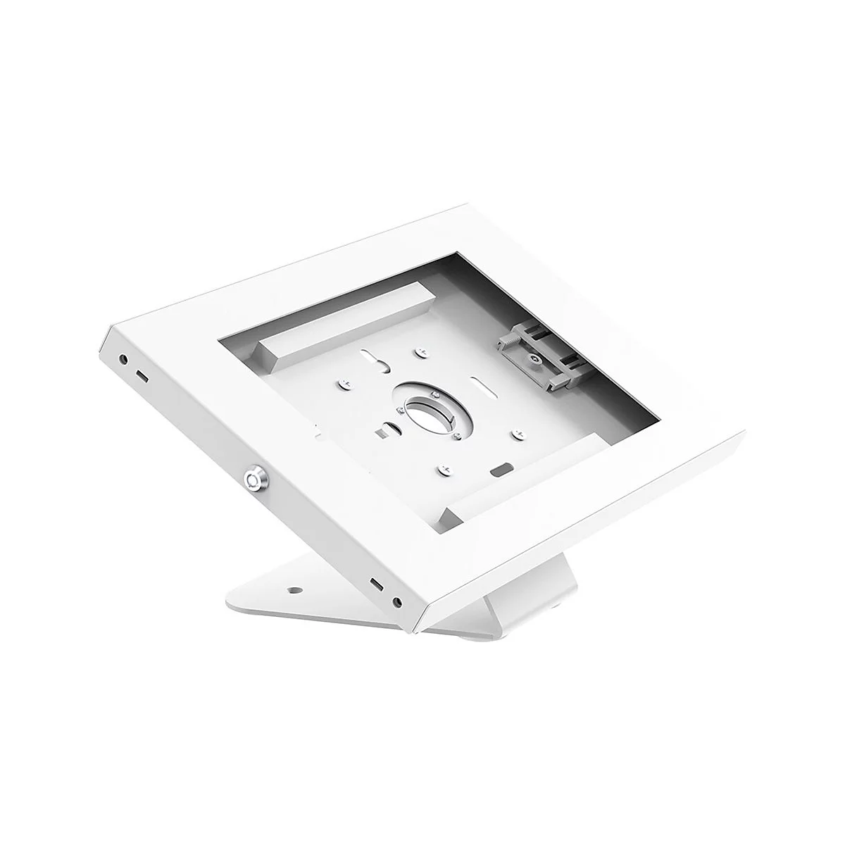 WeiÃŸer Tablet-Halter mit neigbarer Basis.