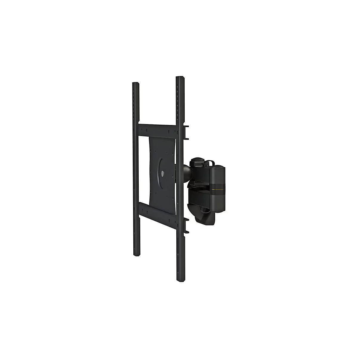 Schwarze TV-Wandhalterung mit beweglichem Arm, auf weiÃŸem Hintergrund.