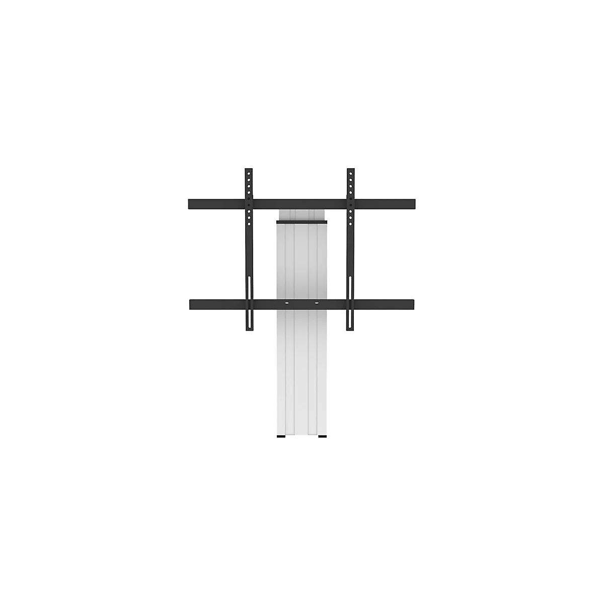 Schwarze TV-Halterung vor weiÃŸem SÃ¤ulendesign, ideal fÃ¼r eine saubere KabelfÃ¼hrung.