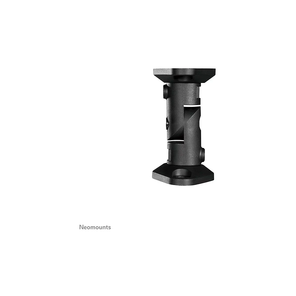Schwarze Halterung fÃ¼r Monitore. Besteht aus zwei quadratischen Platten und einem MittelstÃ¼ck mit Einkerbungen.