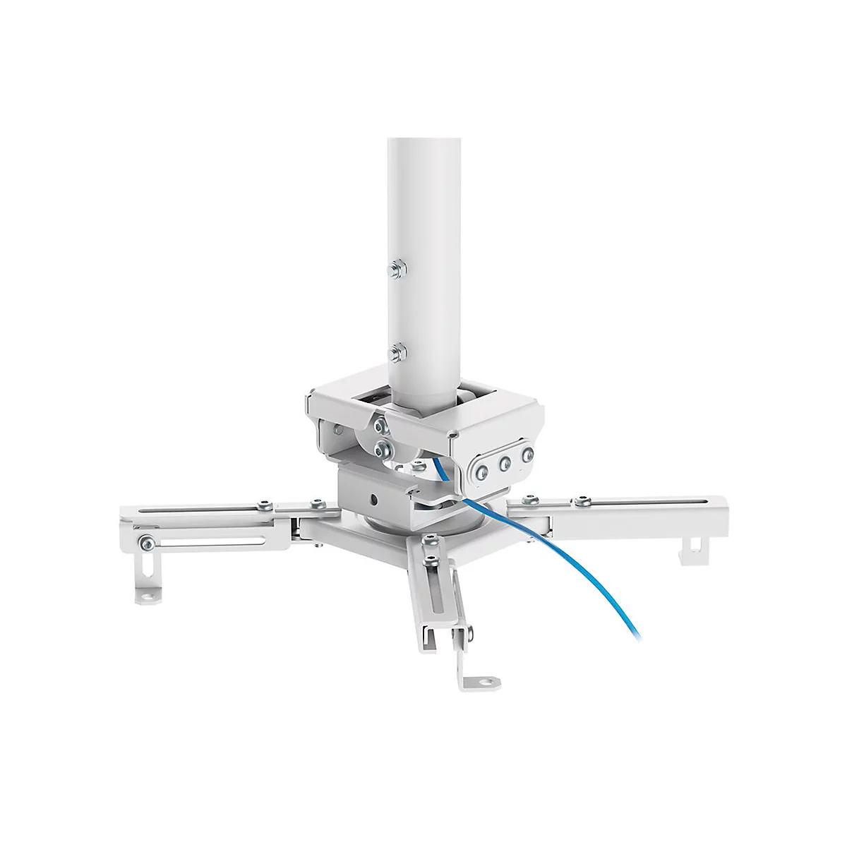 Halterung für einen Projektor. Die Halterung ist weiß und hat ein Design, um den Projektor sicher an der Decke zu befestigen.