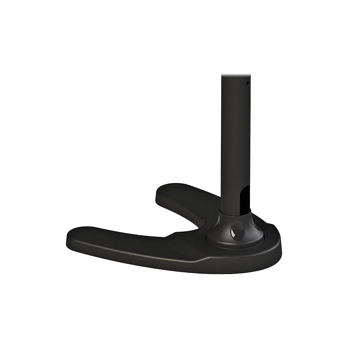 Schwarzer Ständer mit rundem Fuß und senkrechtem Rohr.