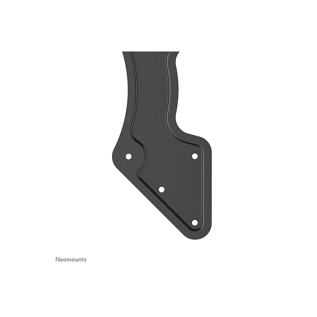 Detailaufnahme einer schwarzen, geschwungenen Metallhalterung mit drei Löchern.