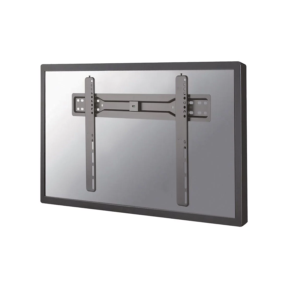 Rückseite eines Fernsehers mit Halterung. Zwei vertikale Halterungen, eine horizontale Halterung.