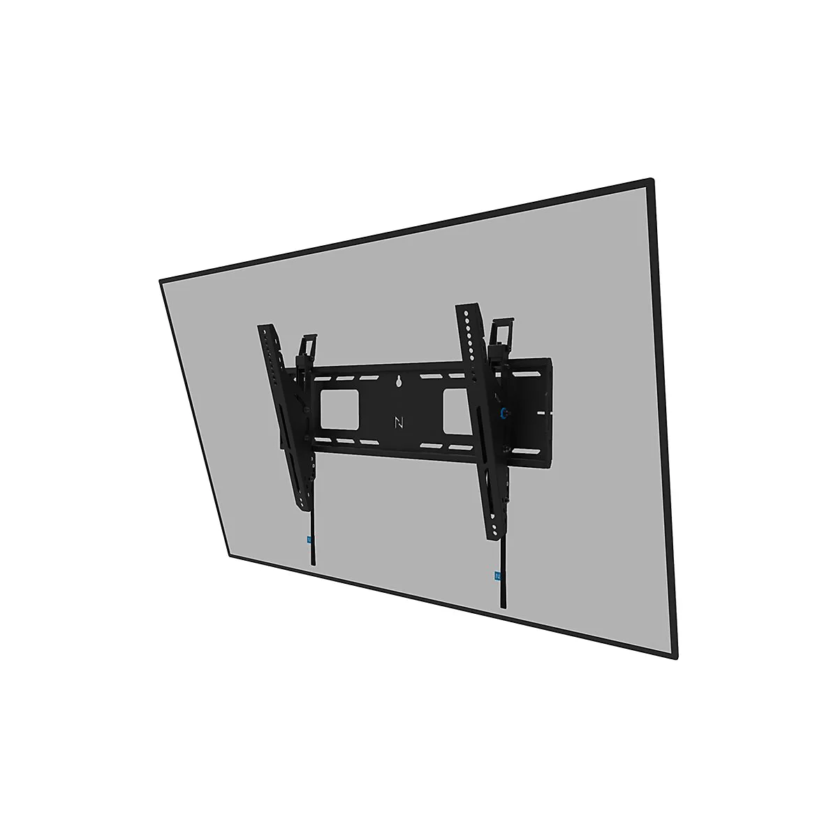 Schwarze TV-Wandhalterung, montiert auf einer grauen Fläche, im Schrägformat.