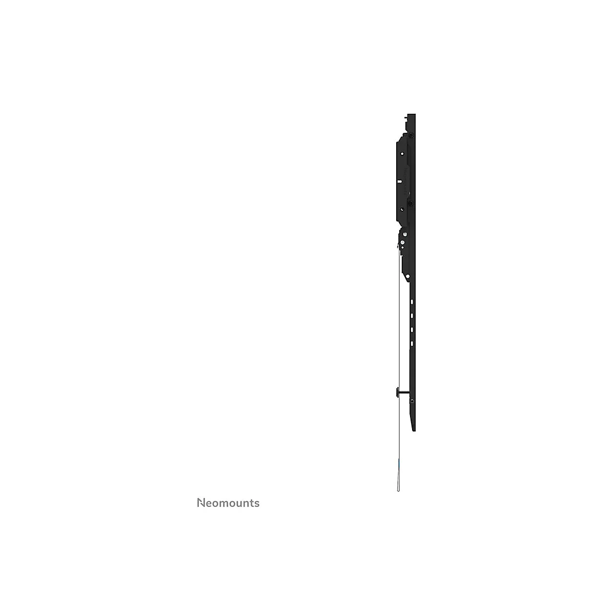 Schwarze TV-Wandhalterung, Profilansicht, rechts im Bild, Text: Neomounts.