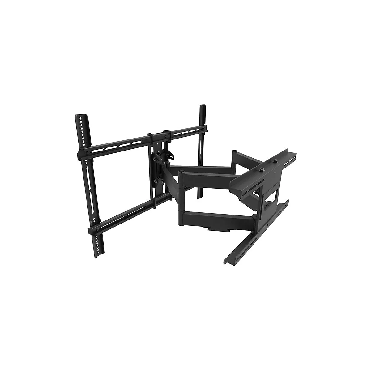Schwarze TV-Wandhalterung mit mehreren Gelenkarmen und Halterungen, ideal fÃ¼r flexible Ausrichtung.
