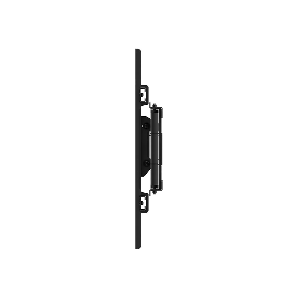 Schwarze Wandhalterung fÃ¼r Fernseher, Seitenansicht.