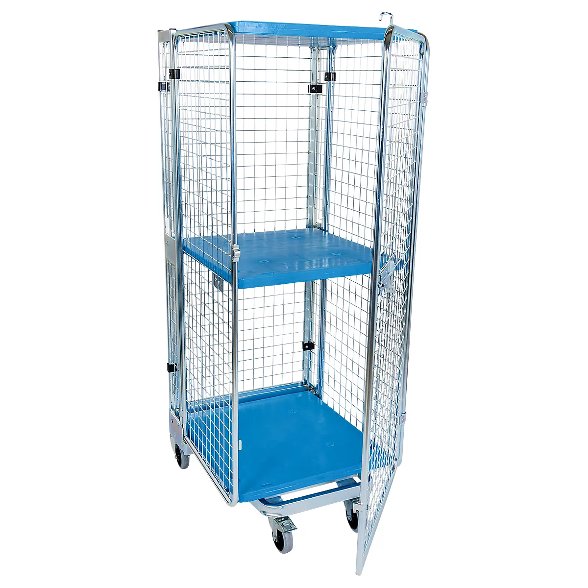 Nestbare metalen container, type antidiefstal, 4-zijdig, met 1 tussenlegbord