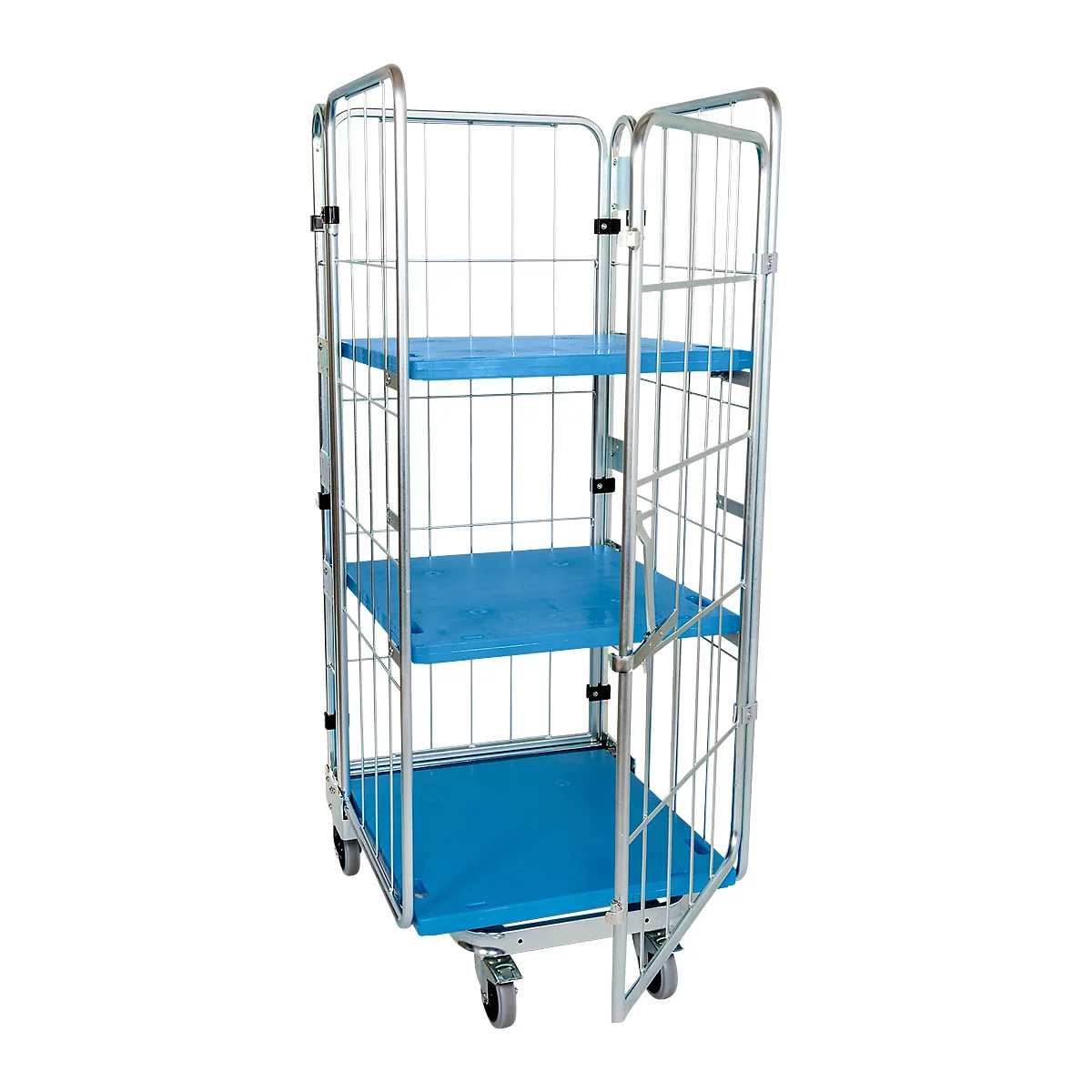Nestbare rolcontainer, 4-zijdig, 2 tussenlegborden,