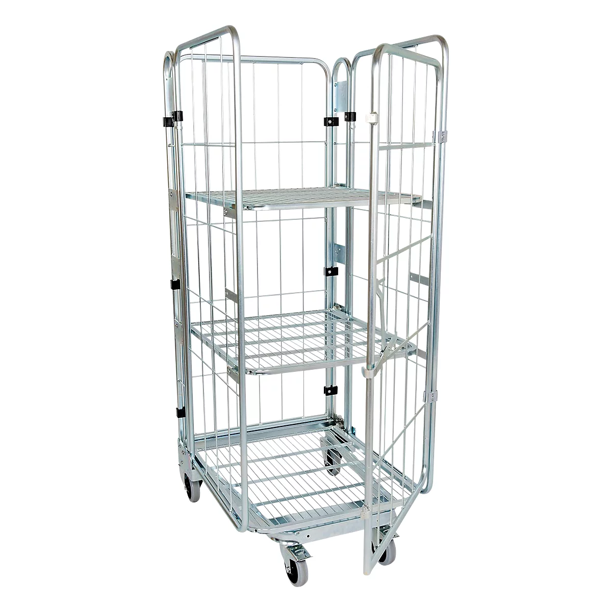 Nestbare rolcontainer, 4-zijdig, gegalvaniseerd, draagvermogen 500 kg, met 2 tussenborden