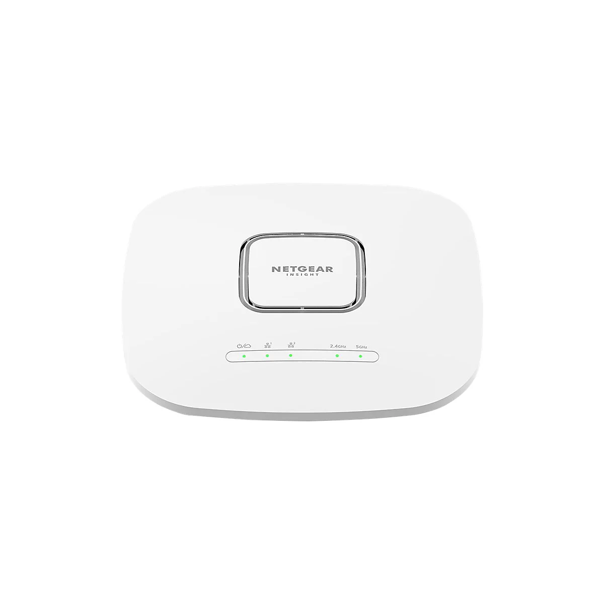 Point d'accès Netgear Insight blanc avec des lumières vertes. En haut, on peut lire NETGEAR INSIGHT.