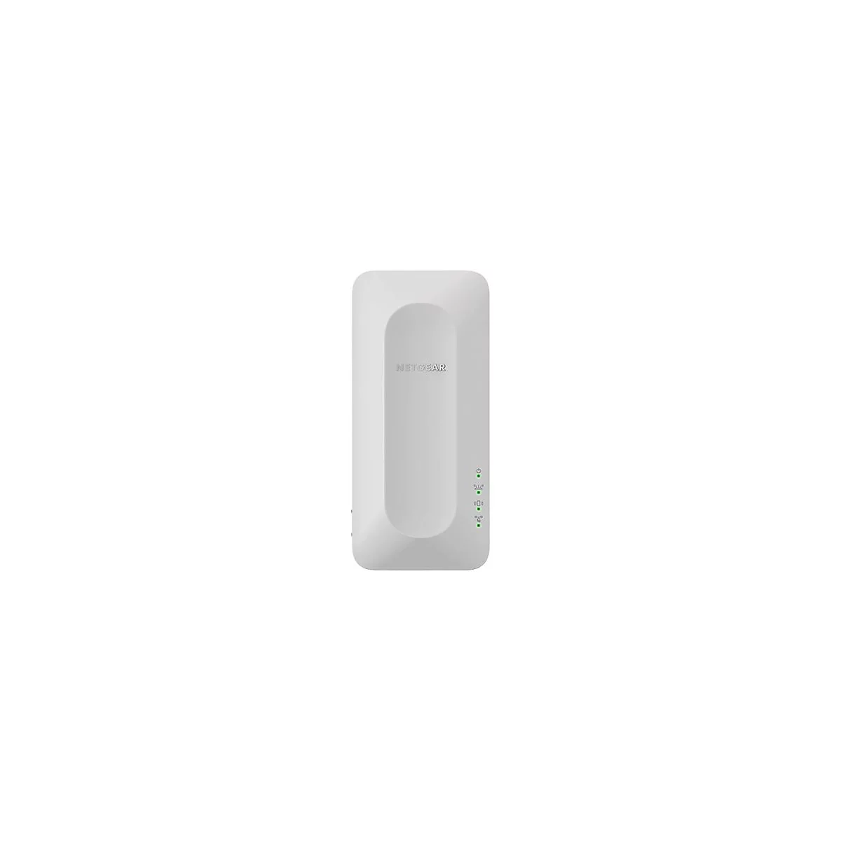 Ein weißer Netgear-WLAN-Router mit grün leuchtenden Statusanzeigen.