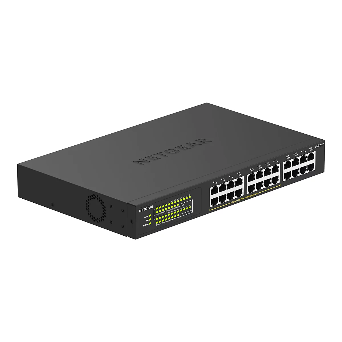 NETGEAR GS324P - Switch - unmanaged - 16 x 10/100/1000 (PoE+) + 8 x 10/100/1000 - an Rack montierbar, Desktop - PoE+ (190 W)