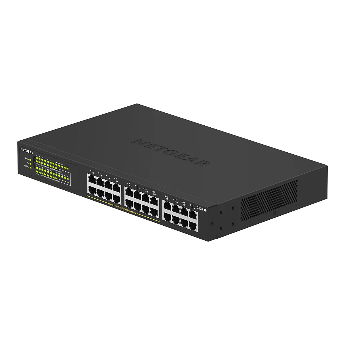 NETGEAR GS324P - Switch - unmanaged - 16 x 10/100/1000 (PoE+) + 8 x 10/100/1000 - an Rack montierbar, Desktop - PoE+ (190 W)