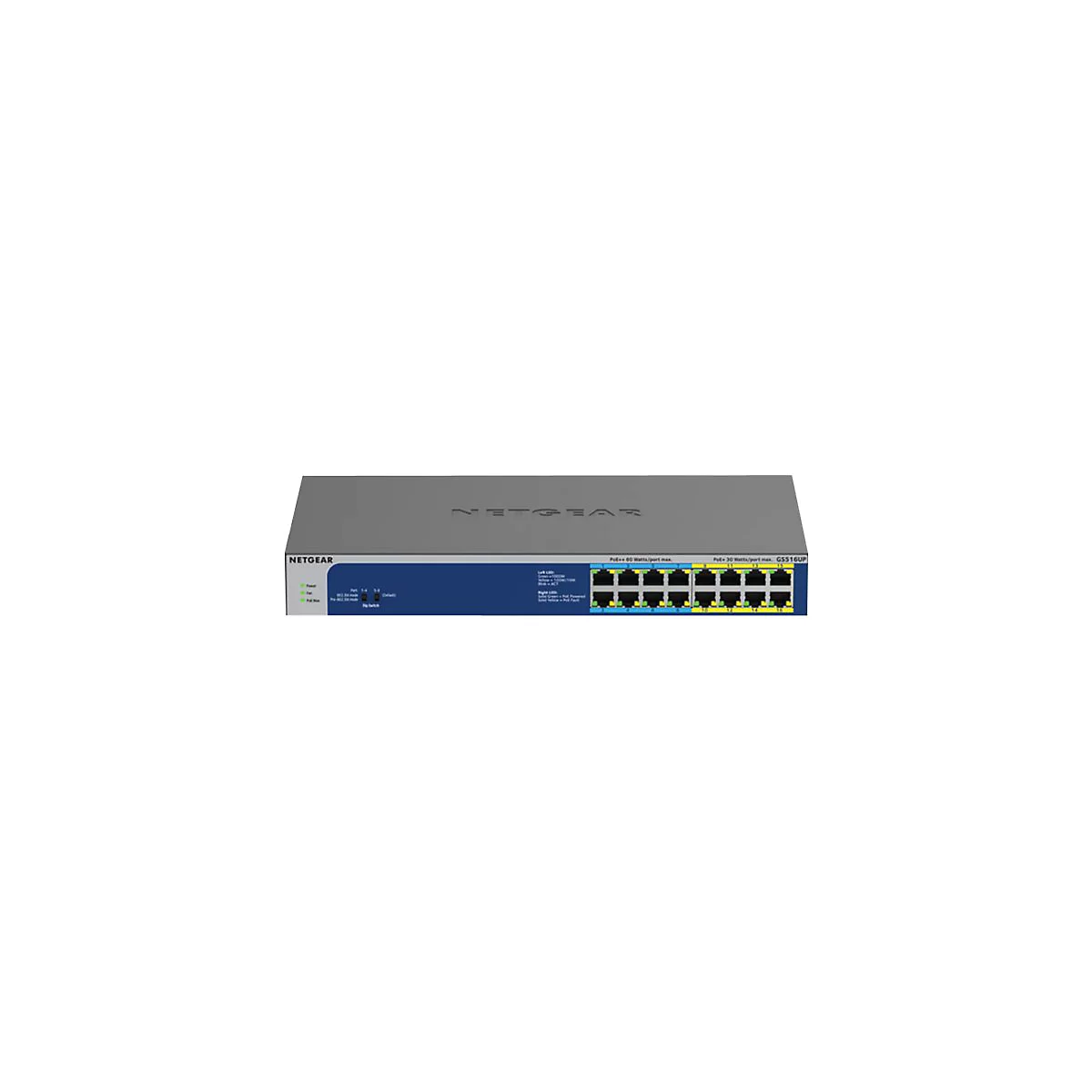 NETGEAR GS516UP - Switch - unmanaged - 8 x 10/100/1000 (PoE+) + 8 x 10/100/1000 (PoE++) - Desktop, an Rack montierbar - PoE++ (380 W)