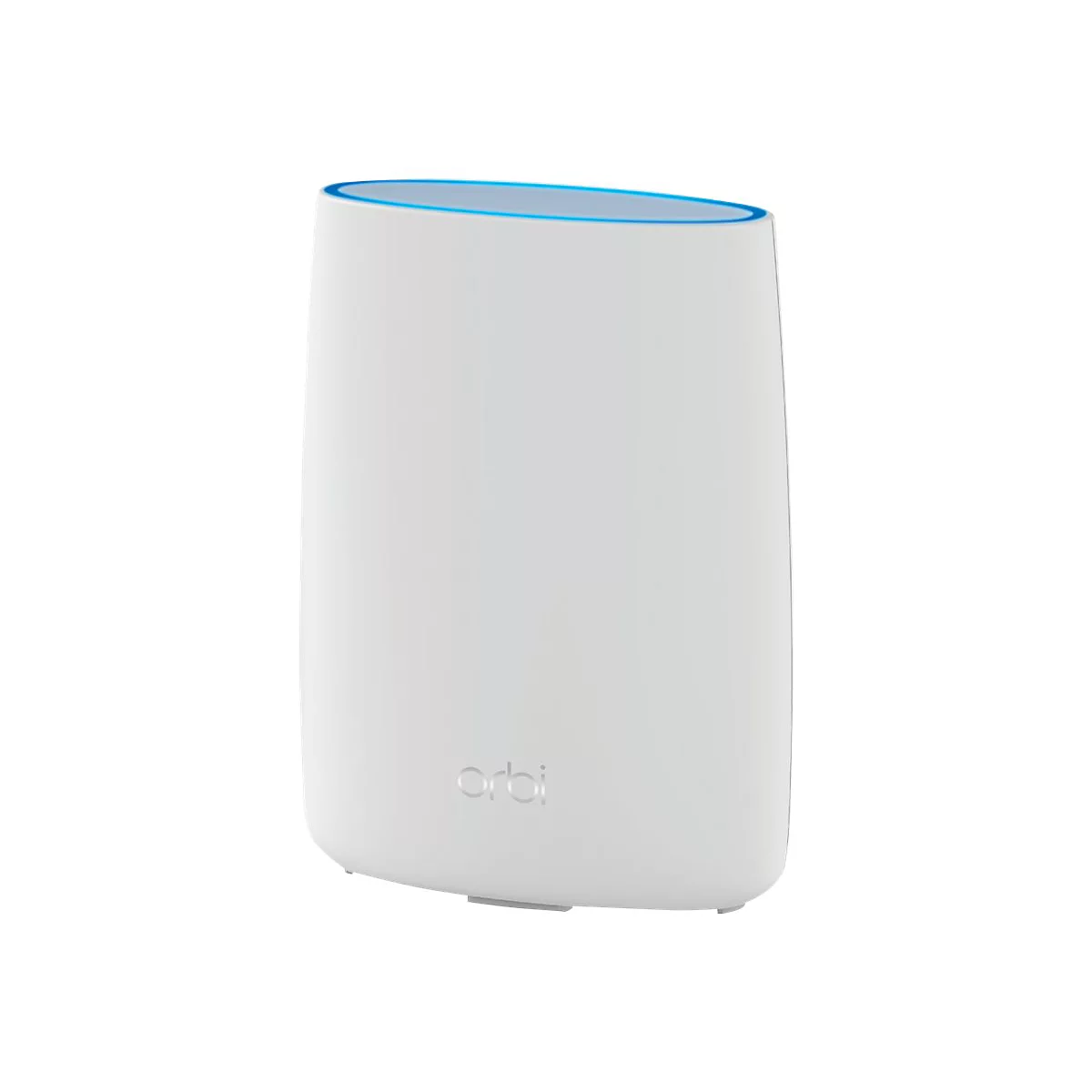 WeiÃŸer Router mit blauem Rand, Orbi-Logo.