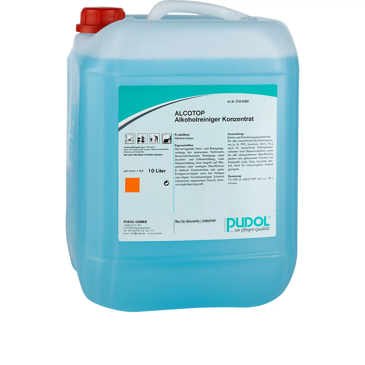 Nettoyant multi usages Alcotop PUDOL, à base d'alcool, bidon de 10 litres