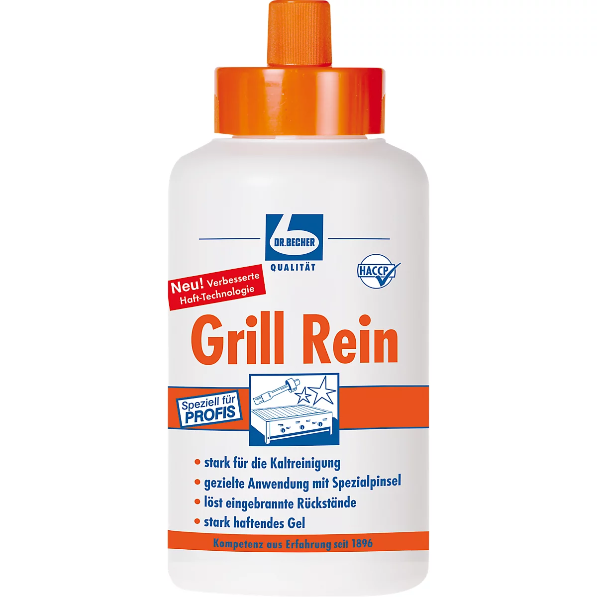Nettoyant pour gril Dr. Becher, contre les incrustations, les résidus de graisse et de cuisson, nettoyage à froid, 1 l en bouteille avec pinceau spécial