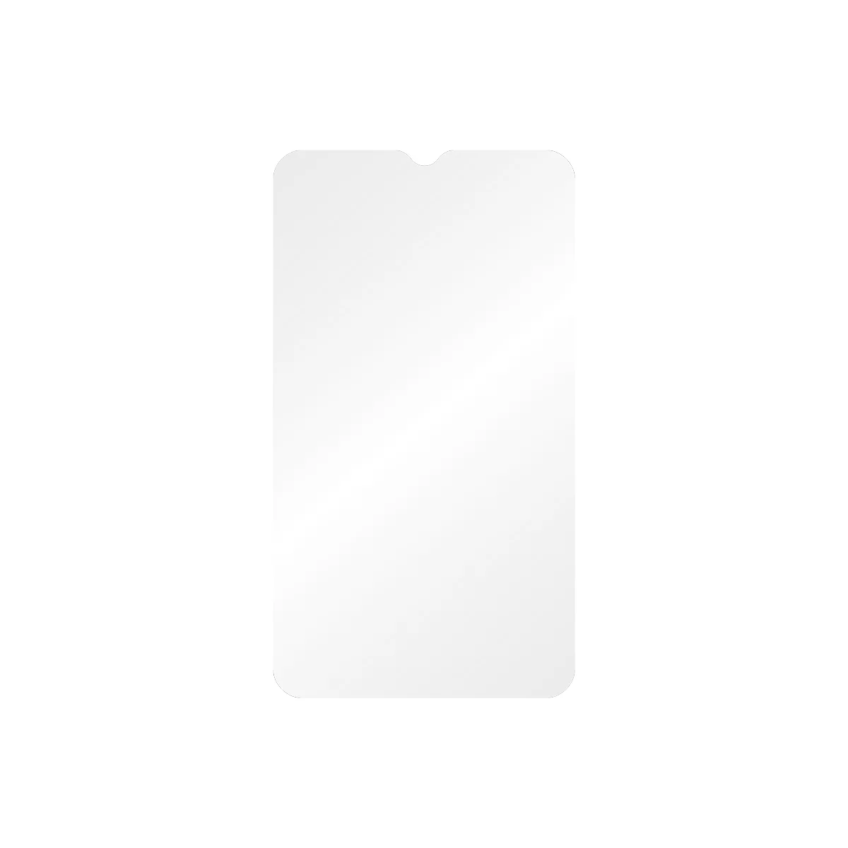 Schutzfolie für ein Smartphone, rechteckig mit abgerundeten Ecken und einer Aussparung für die Frontkamera.