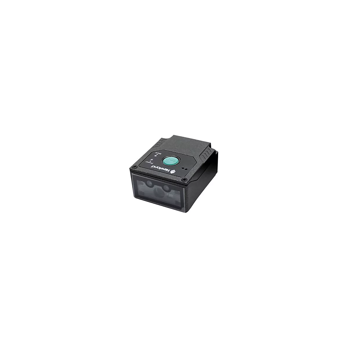 Schwarzer Barcode-Scanner mit grÃ¼ner Scan-Taste und weiÃŸem Newland-Logo. Drei LEDs und ein glÃ¤serner Scanner.