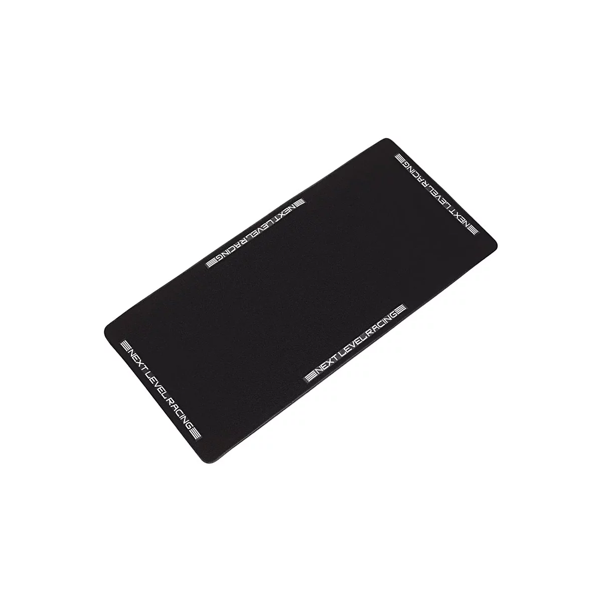 Schwarze, rechteckige Bodenschutzmatte für Sim-Racing-Setups mit weißem Next Level Racing Logo.