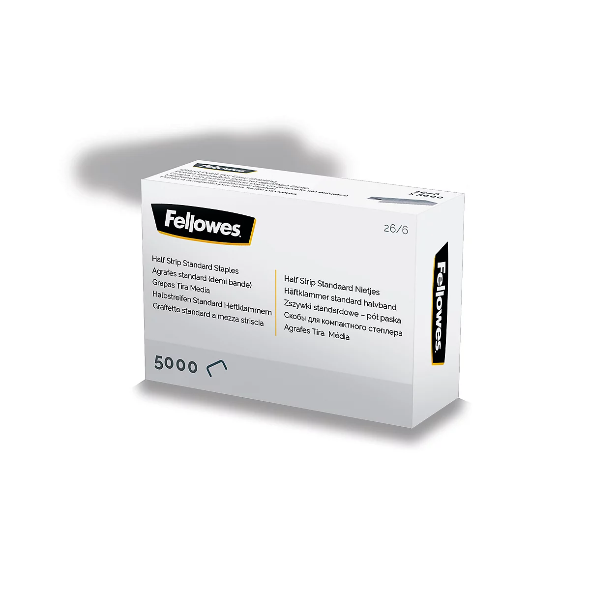 Nietjes Fellowes® type 26/6, halve strook, gebeitelde punt, B 12,7 x D 107 x H 6 mm, zilver, 5040 st.