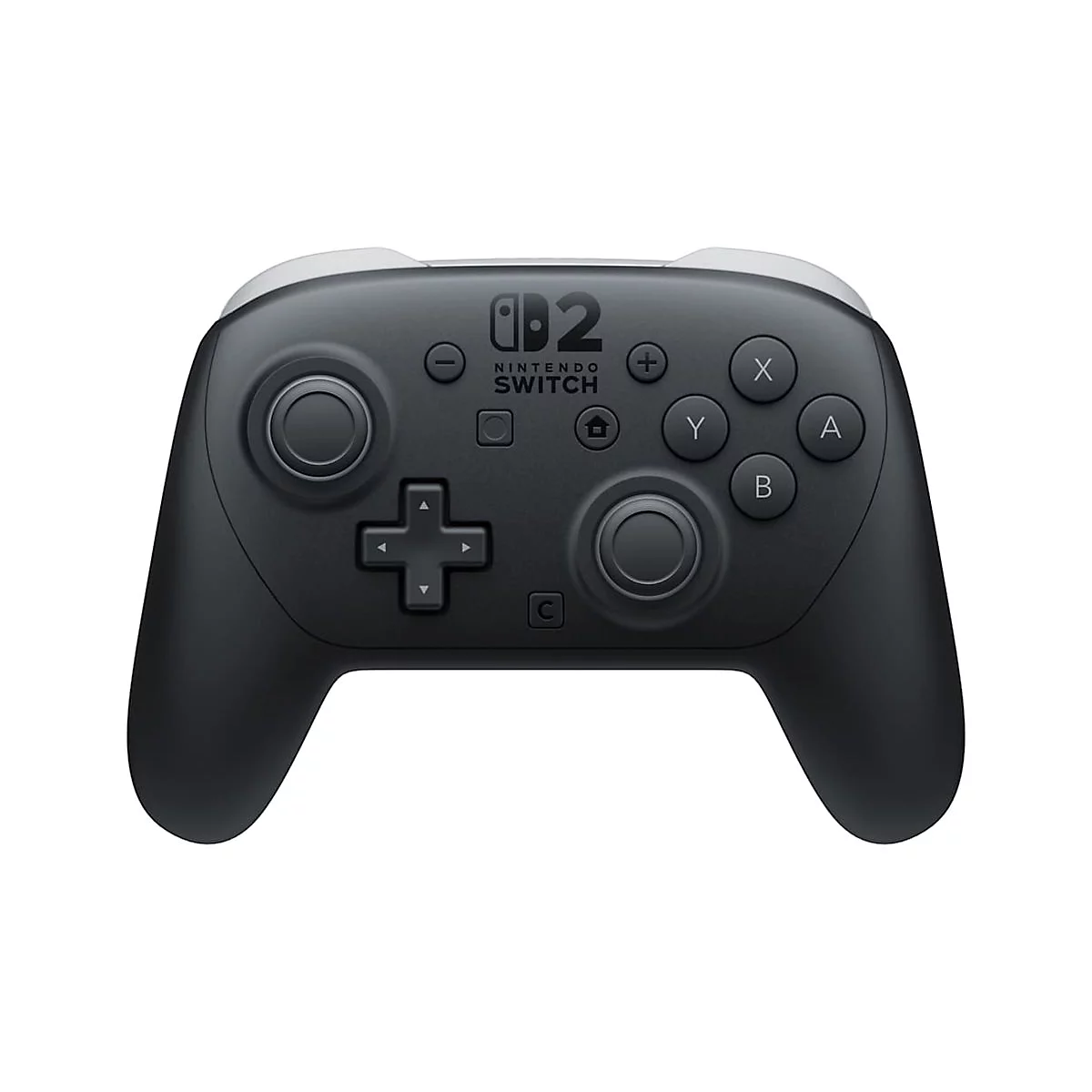 Schwarzer Nintendo Switch Pro Controller vor weißem Hintergrund.
