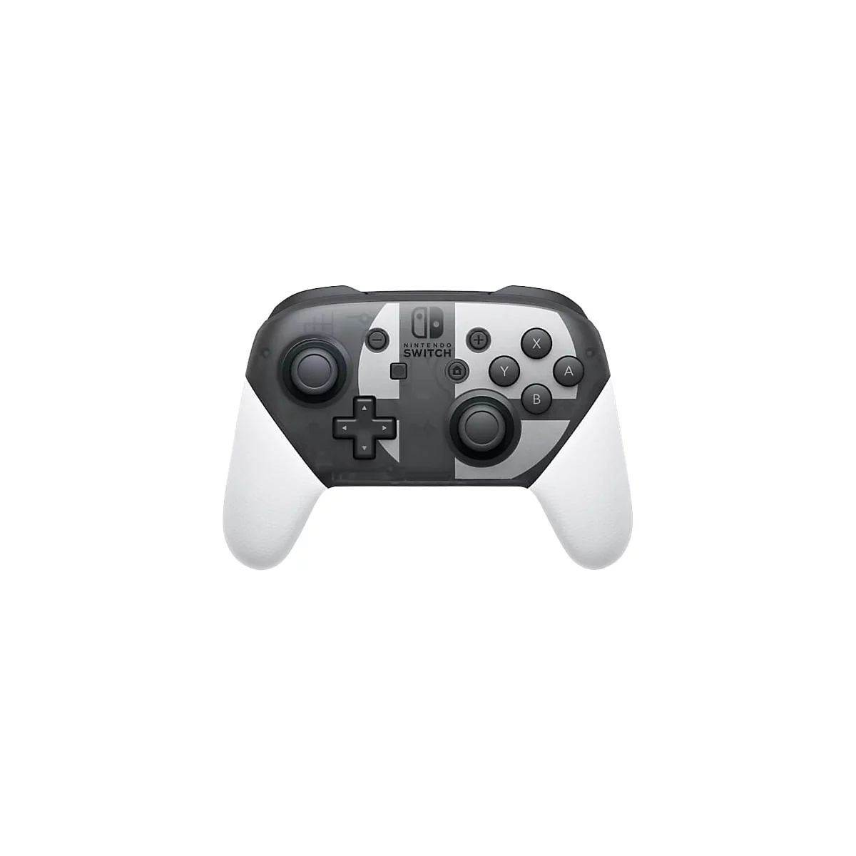 Nintendo Switch Pro Controller in Schwarz-Weiß mit transparentem Gehäuse und zentralem Logo.