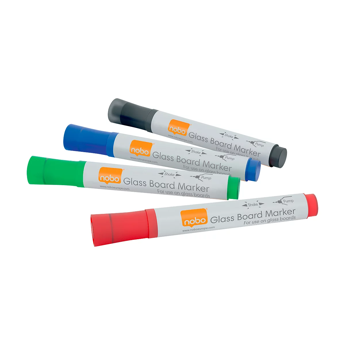 nobo Glas-Whiteboard Marker, 4er Set sortiert