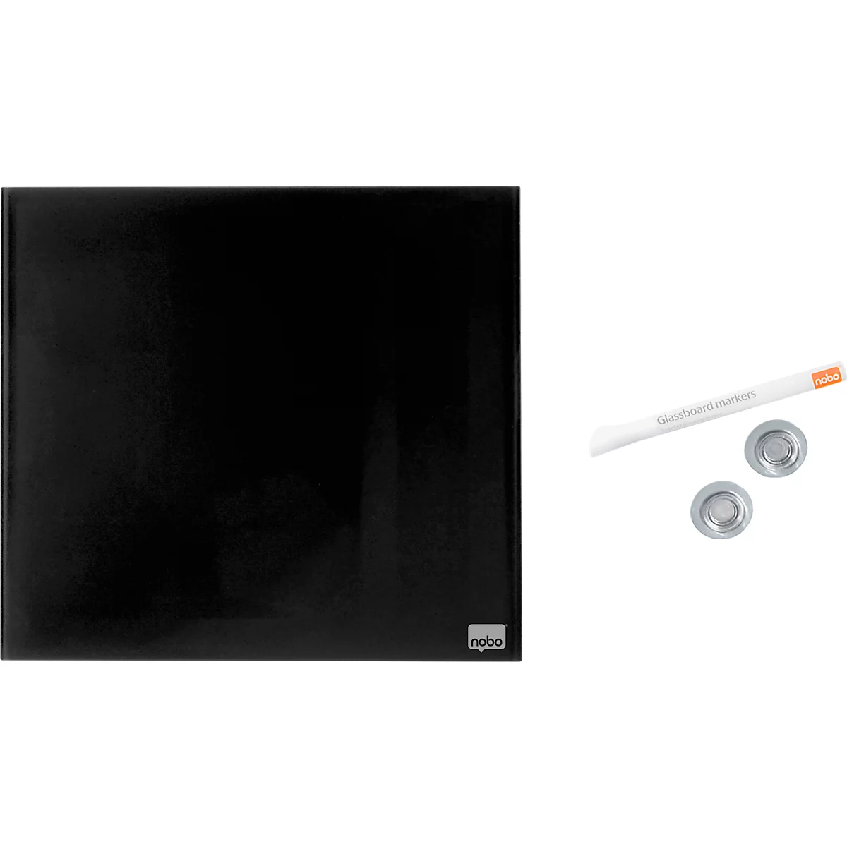 Nobo Glas-Whiteboard, Sicherheitsglas, rahmenlos, magnethaftend, B 450 x H 450 mm, schwarz