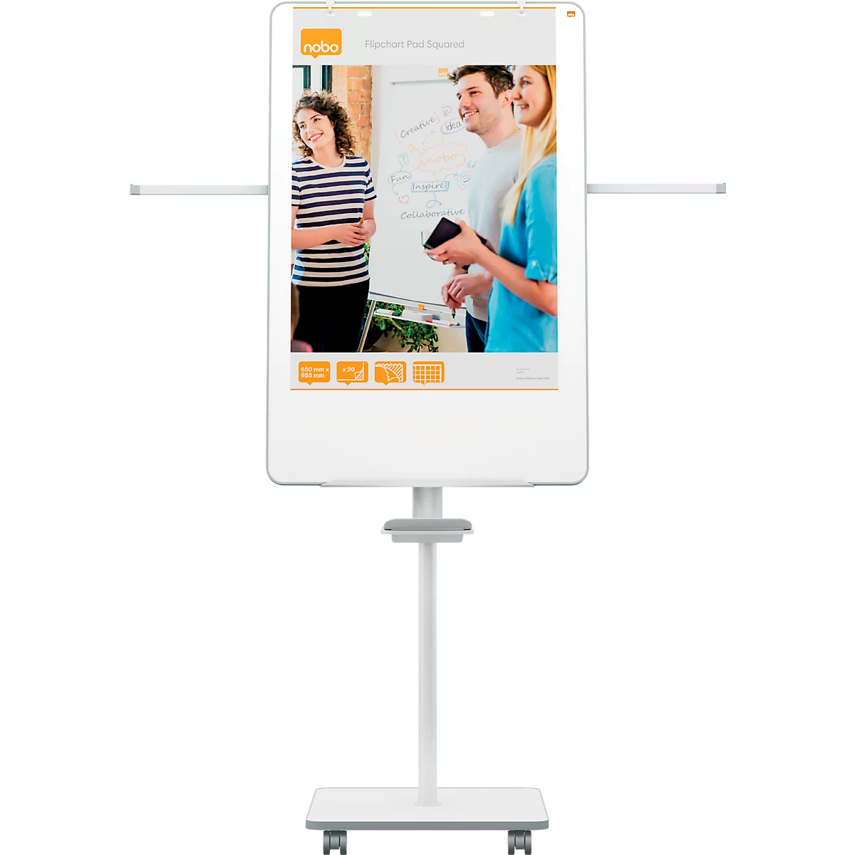 Nobo Move &amp; Meet mobiele flip-over, verwijderbaar whiteboard, magnetisch, B 714 x D 1200 x H 453 mm, staal, wit
