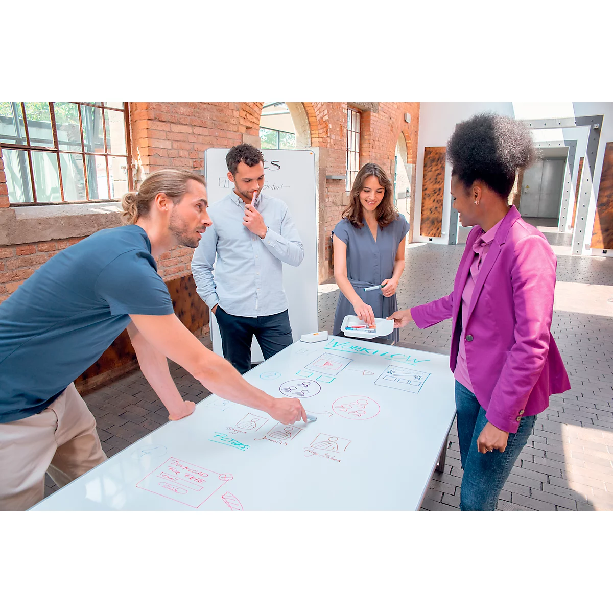 Nobo Move & Meet Mobile Whiteboard-System, doppelseitiges Whiteboard, 900 x 1800 mm, magnethaftend, fahrbar