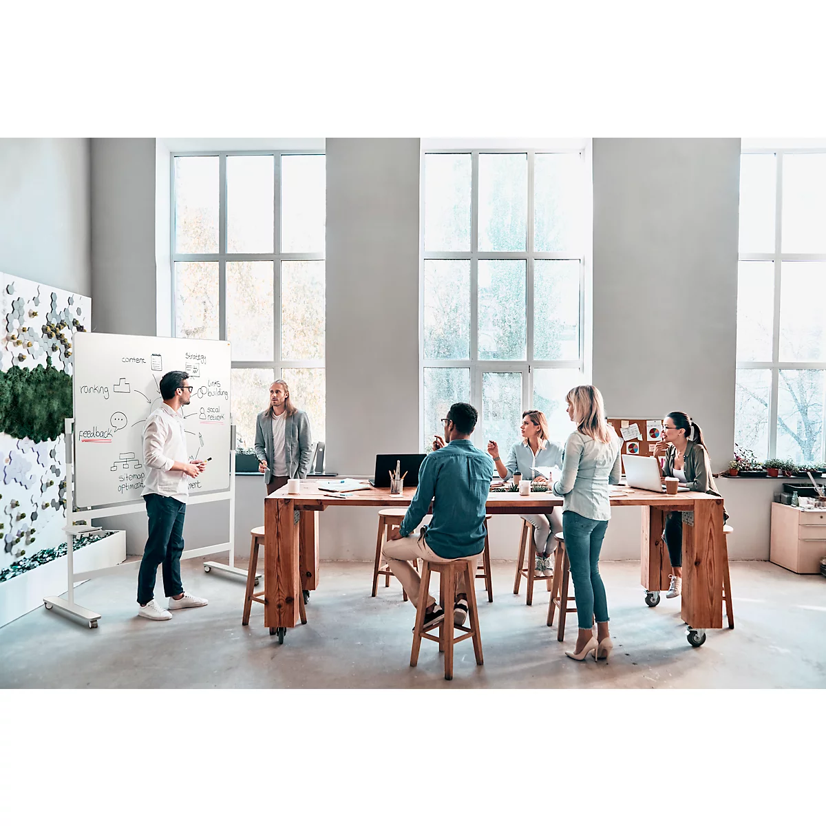 Nobo Verrijdbaar whiteboard Move &Meet - aan 2 zijden te gebruiken - wit gelakt - draaibaar bord - B 1500 x H 1200 mm